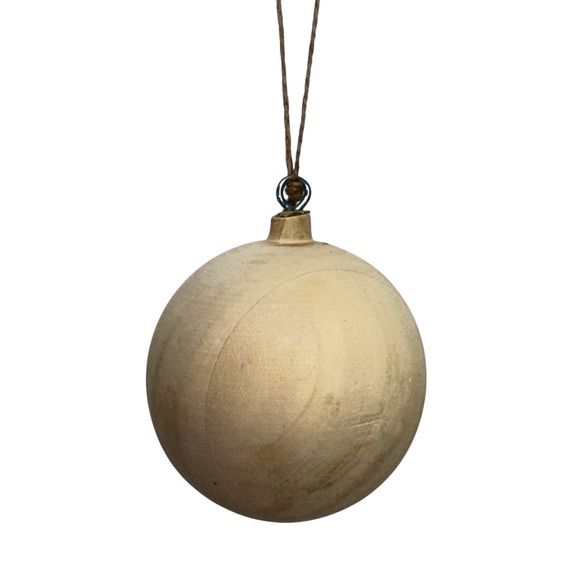 Wooden Ball Rustic Farmhouse Christmas Tree Ornament Cream Tan Nwot - Picture 2 of 9